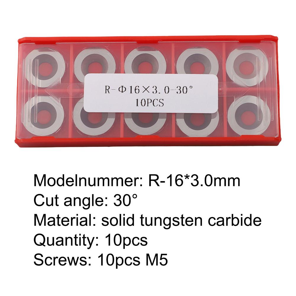 10 Pcs 16mm Round Carbide Insert Tools With Indexable Replacement Screws For Turning At A 30° Cutting Angle And 94.5HRA.