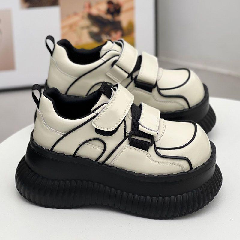 Fashion Retro Thick Soled Women's Shoes 2025 Spring Autumn Solid Color Big Head Casual Platform Increased 7cm High Heels Women Sneakers