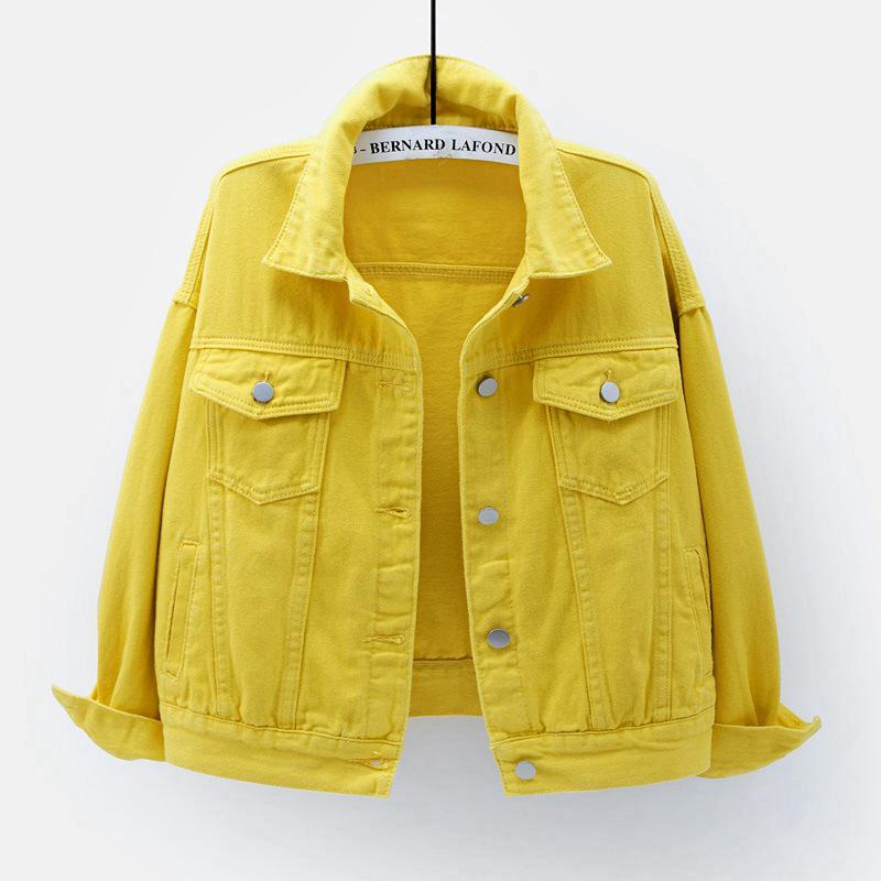 Damen Übergröße Koreanischer Stil Farbige Jeansjacke - Kurz, Lockere Passform, Langärmlig, Frühling & Herbst Kollektion