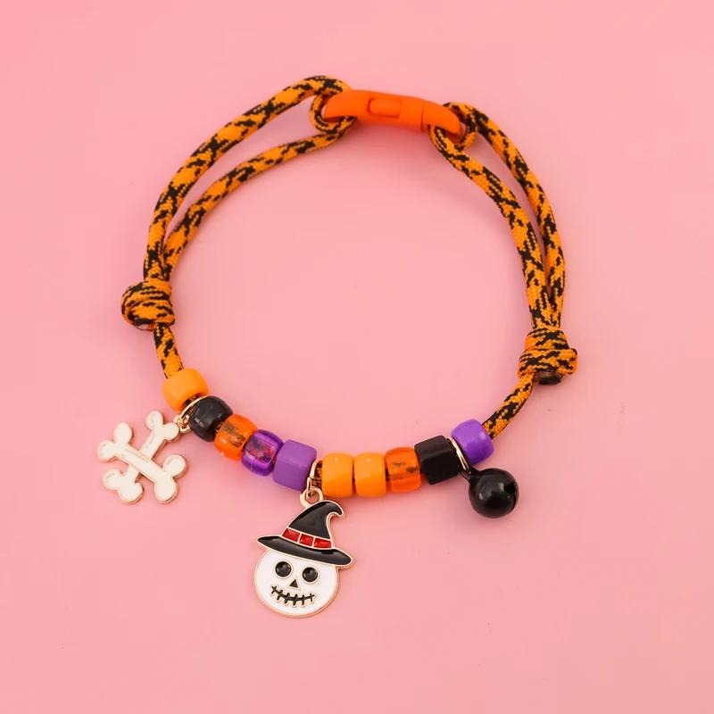 Cat and Dog Colorful Bead Necklace Halloween Funny Pumpkin Party Pet Accessories