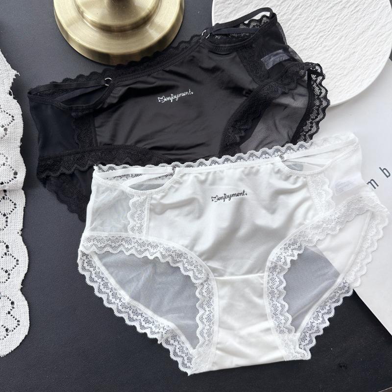 Ladies Spring and Summer Comfortable Sexy Ice Silk Mesh Lace Color Hollow Low Waist Underwear
