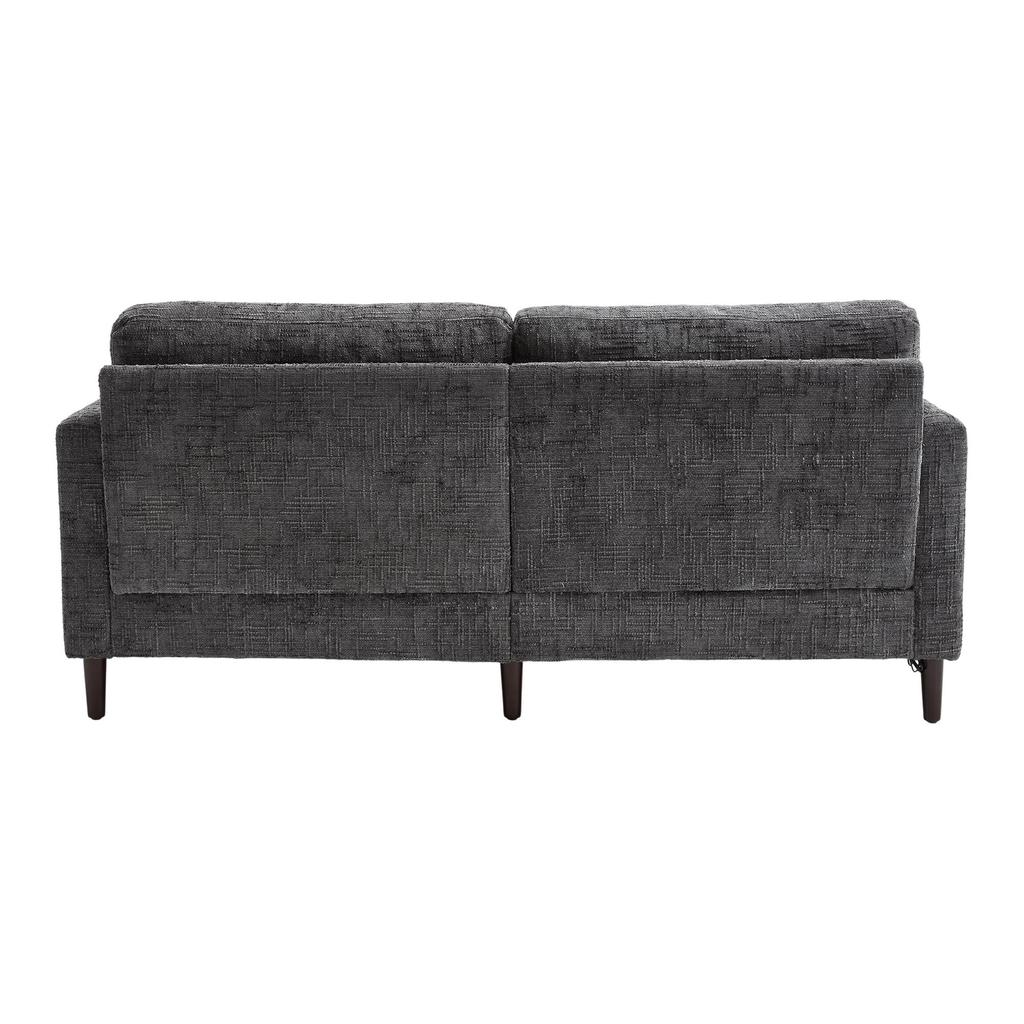 Modern two-seater Chenille sofa, wooden legs, LED lights, USB charger and storage bag