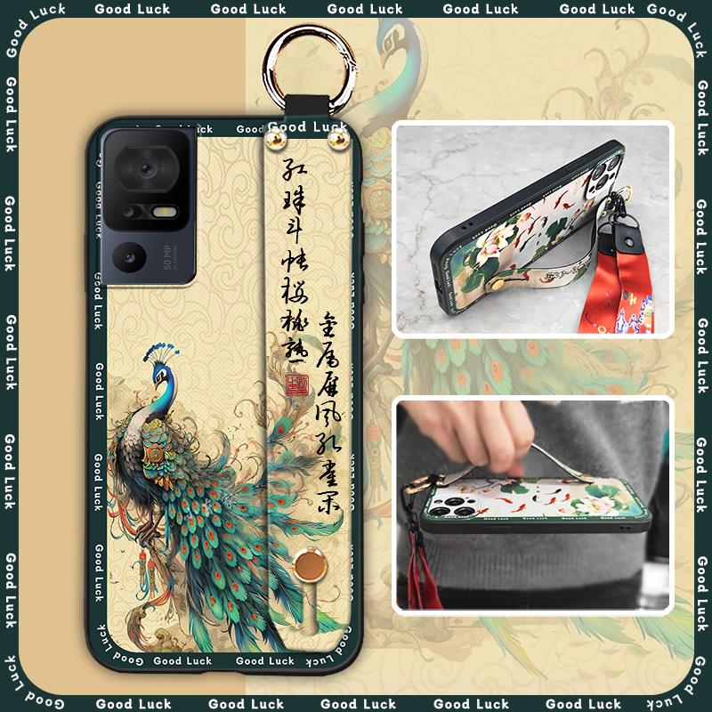 Durable Phone Holder Phone Case For TCL 40SE/T610K Silicone Dirt-resistant Wristband Chinese style Anti-knock Ring