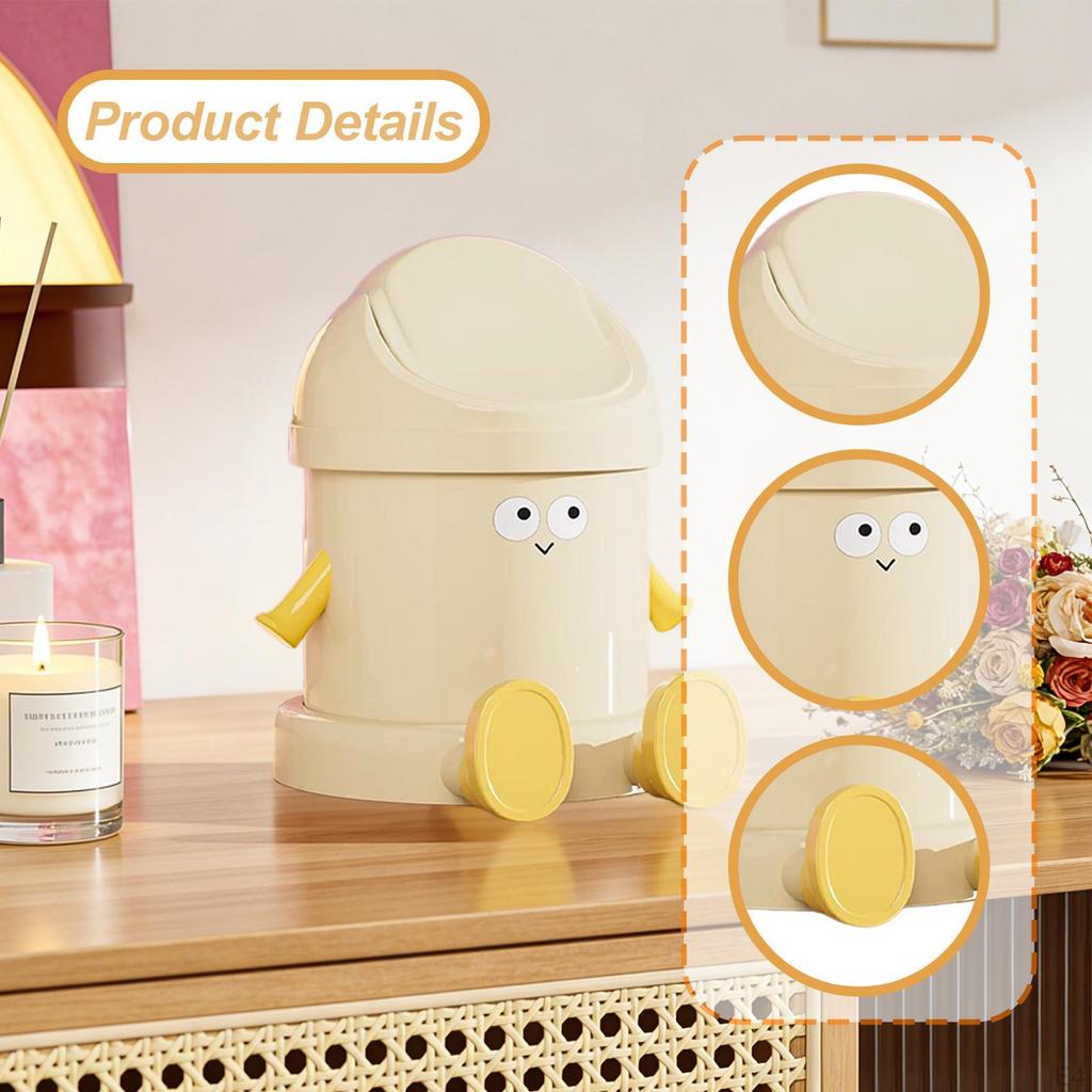 Desk Bin, Waste Storage Cute Bin with Lid for Living Room, , Vanity, Kitchen,
