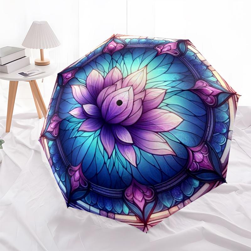 1 PC Automatic Folding Umbrella - Mandala Lotus Pattern, Portable & Foldable Design with 8 Ribs, Christmas Birthday Gifts