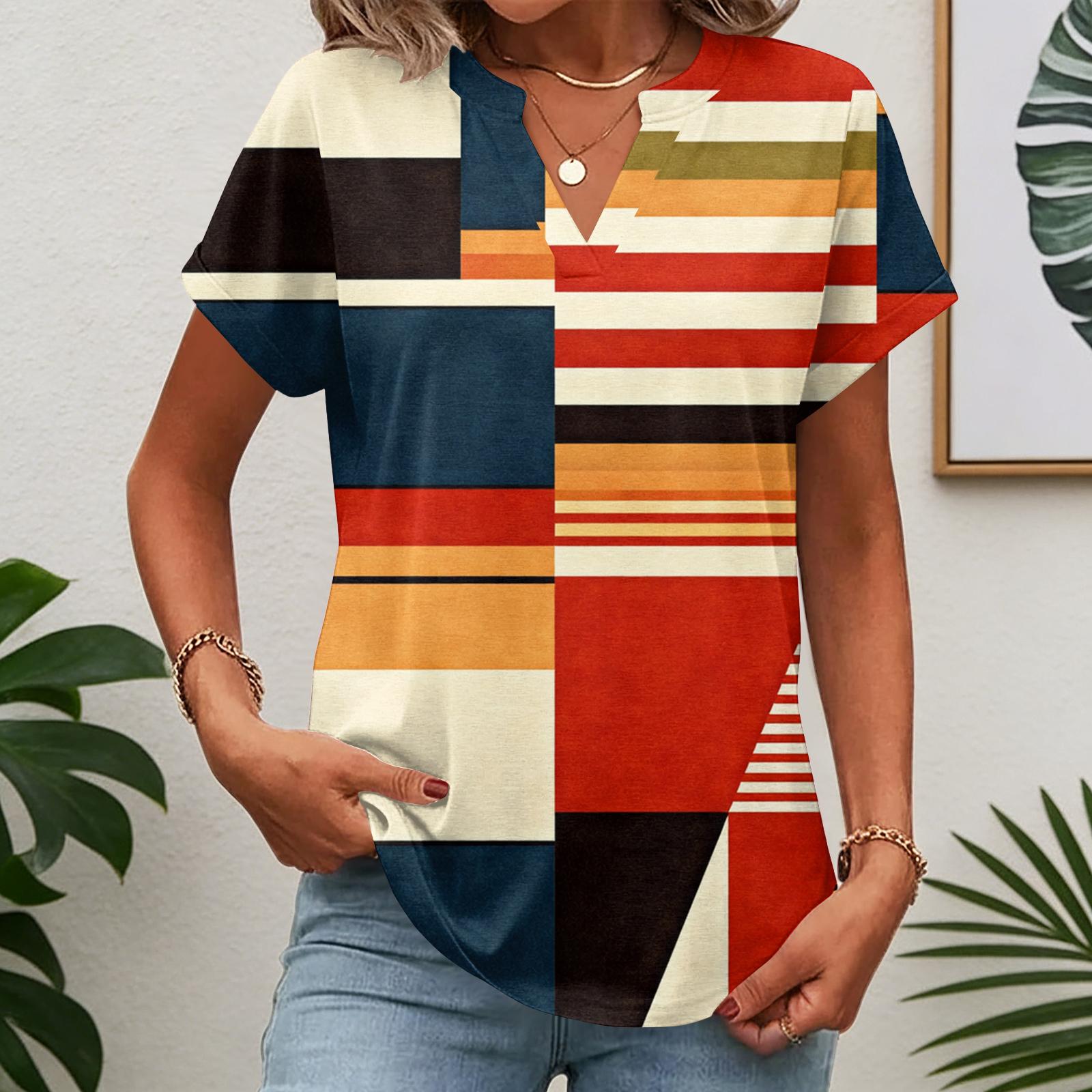 

Женские топы с коротким рукавом Летние футболки с V-образным вырезом Рабочие блузки Деловые туники XXL оранжевый