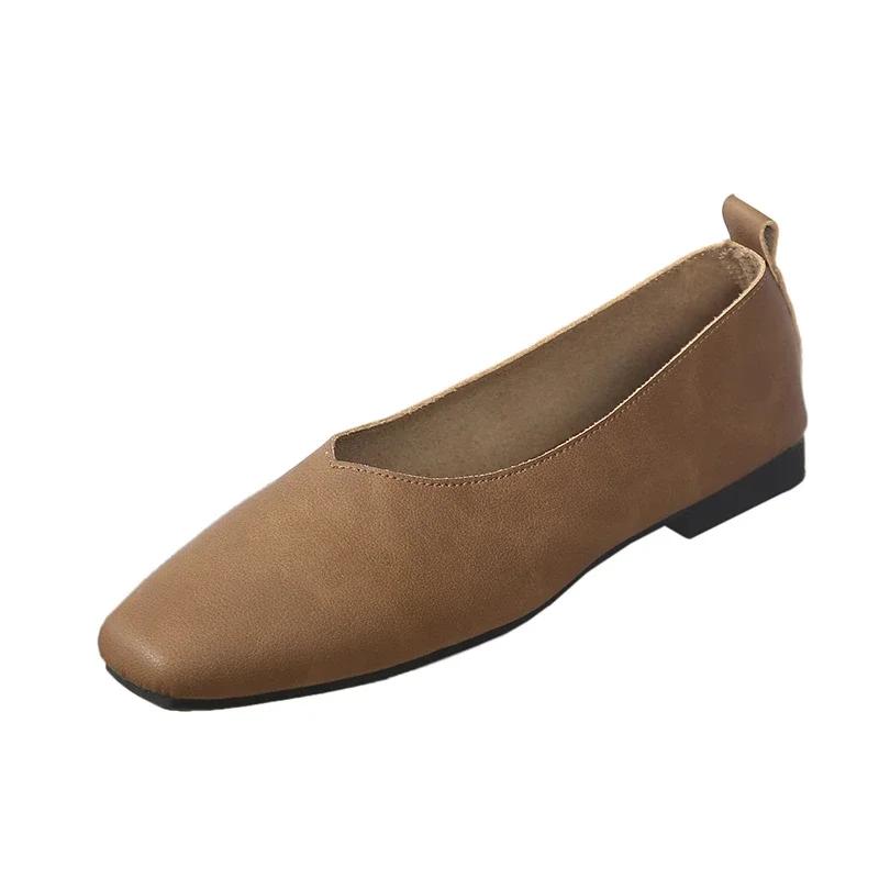 2024 Módní dámské boty s hranatou špičkou, jednobarevné, lehké nazouvací, s plochým podpatkem, jarní a podzimní dámské boty s mělkým výstřihem