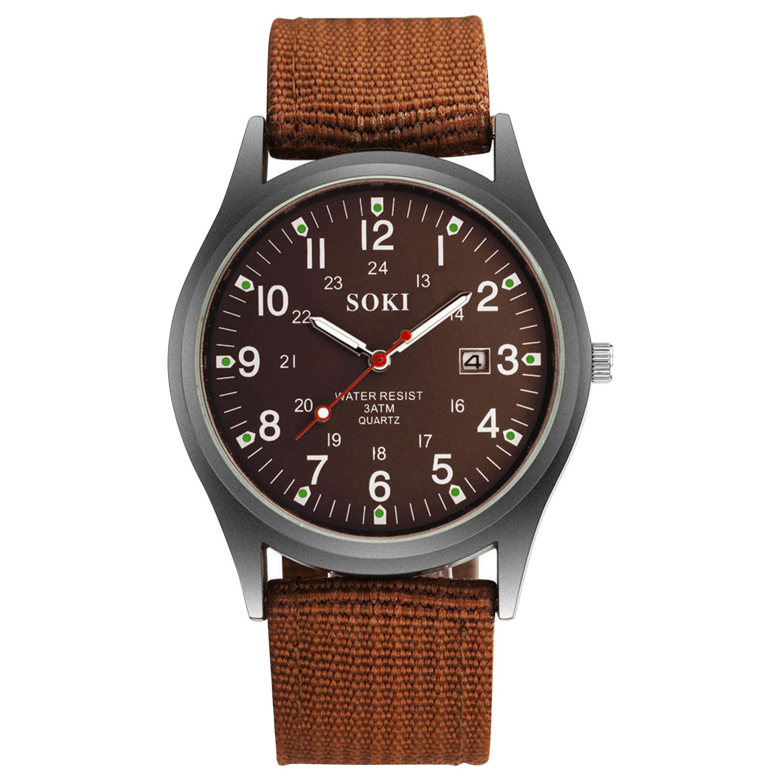 

Наручные часы с нейлоновым ремешком, мужские военные спортивные часы, аналоговые кварцевые модные водонепроницаемые часы с окошком даты One Size