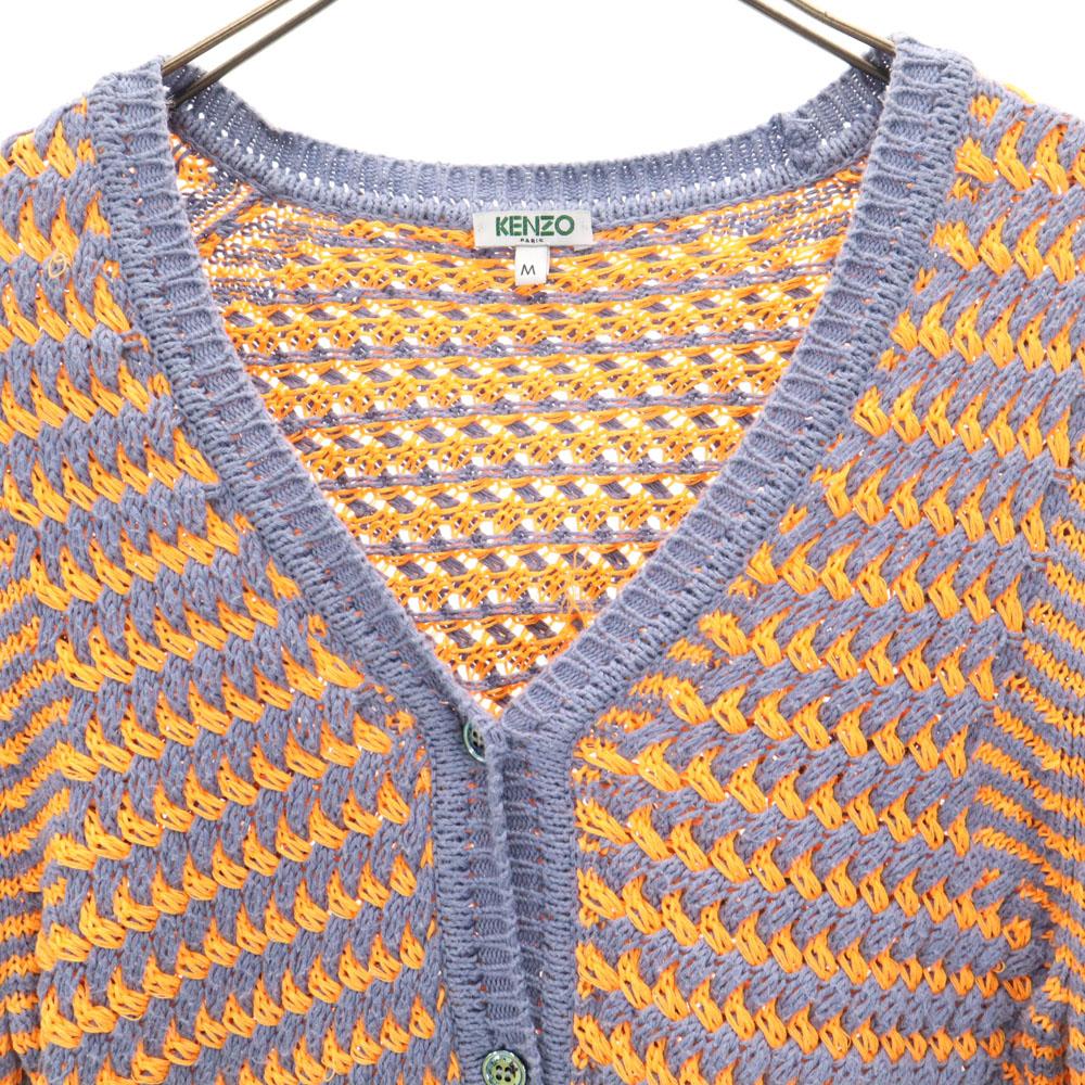 KENZO made in Italy Border Pattern Long sleeve V neck knit cardigan M Women Used