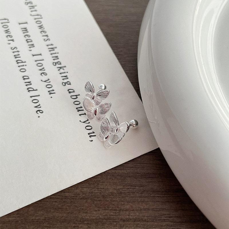 Neue doppelte Schmetterlings-Steckohrringe für Damen, Exquisit und Raffiniert, mit Schraubverschluss, Elegante und Luxuriöse Ohr-Accessoires.