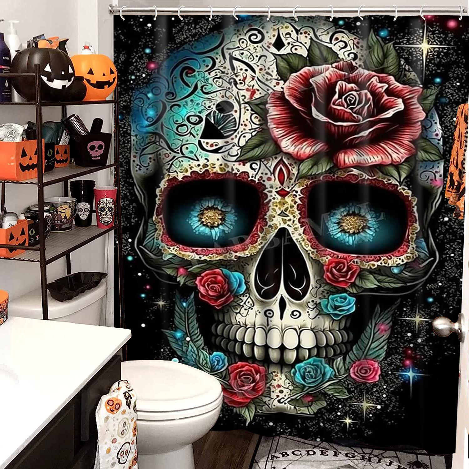 

Хэллоуин Тема Цветочный Череп Узор Занавеска для Ванной Комнаты Водонепроницаемая Занавеска для Душа для Ванной Комнаты с 12 Крючками Домашний Декор Бесплатная Доставка 180x180cm curtain синий