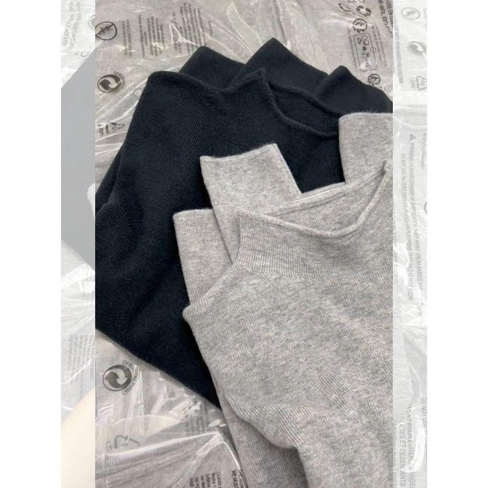 Don't Miss Out! Women's Slim-Fit High-Neck Grey Sweater with Base Layer – Warm, Knitted Autumn/Winter Style Top.
