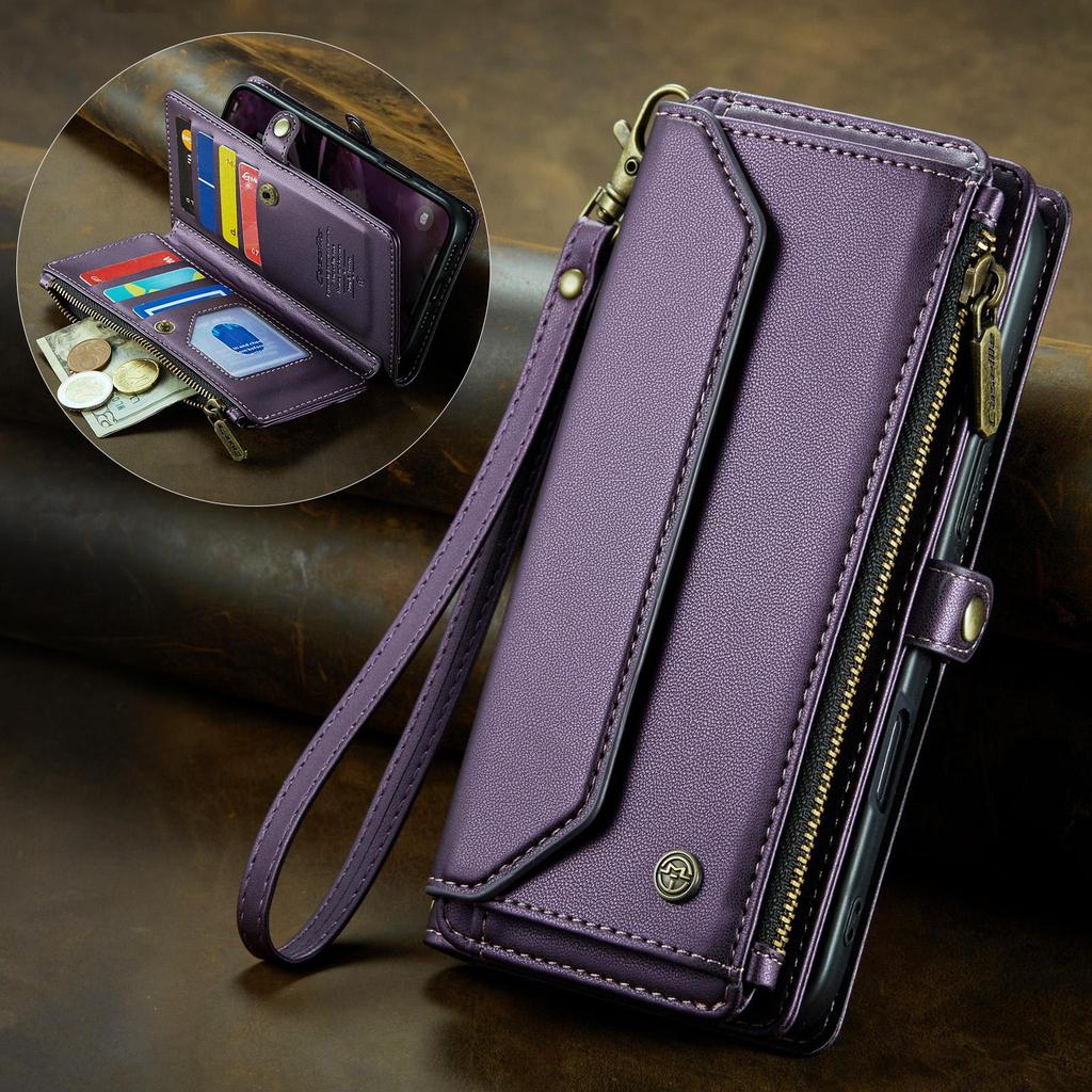 CaseMe (C36) Crossbody Wallet Case For iPhone 13 14 15 16 Pro Max Zipper Wrise Multi-functional Flip PU Leather Card Slots Holder Cover Protector