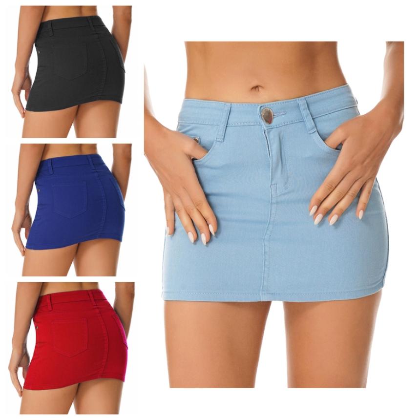 

Джинсовая мини-юбка трапециевидной формы, короткая юбка, женская модная джинсовая юбка, однотонные юбки-карандаш со средней талией