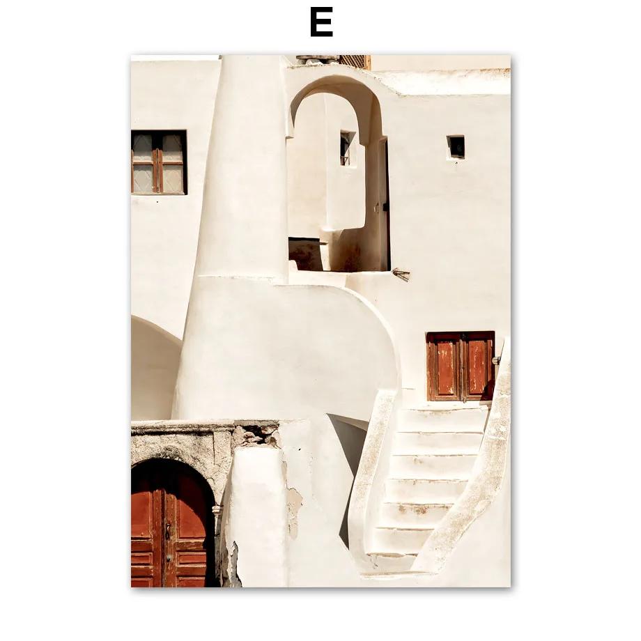 Griechenland Küsten Poster Santorini Meer Terrasse Baum Haus Strand Wand Kunst Leinwand Malerei Druck Bilder Wohnzimmer Wohnkultur