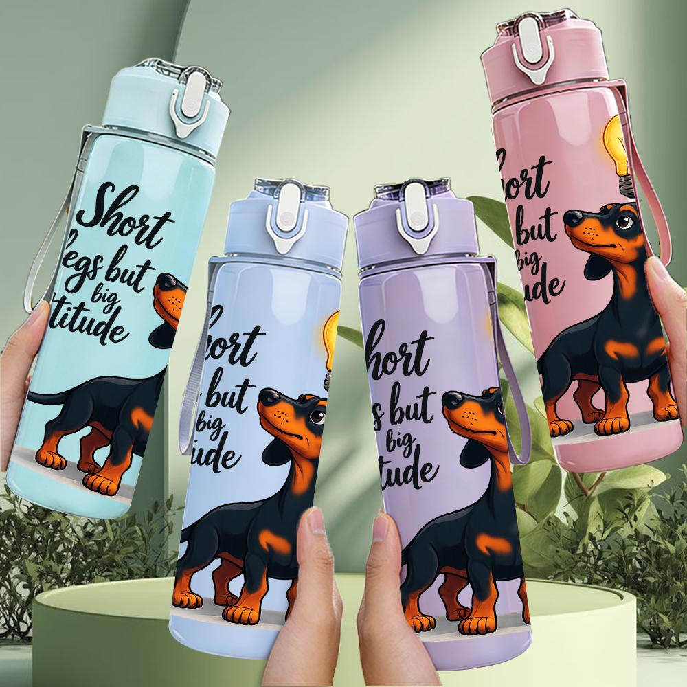 1PC Light Bulb Dachshund Quote Text 750ml Color Plastic Water Bottle Leakproof Flip Straw Lid For Sports Office Home Use