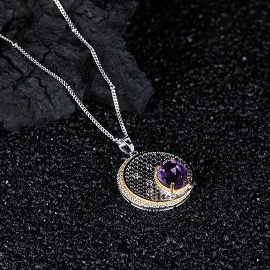 Collana Ciondolo Tesoro di Colore Argento S925 Incastonata con Pietra Preziosa Naturale di Ametista per Donna Moda Semplice e di Alto Senso