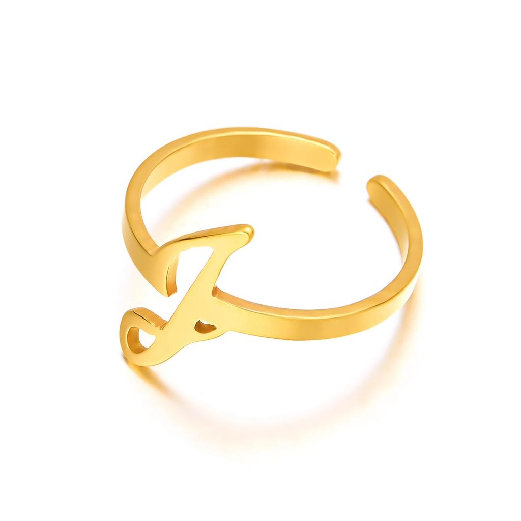 Initial Letter Rings for Women Gold Color Stainless Steel A-Z Letter Adjustable Ring Aesthetic Wedding Christmas Jewelry Gift