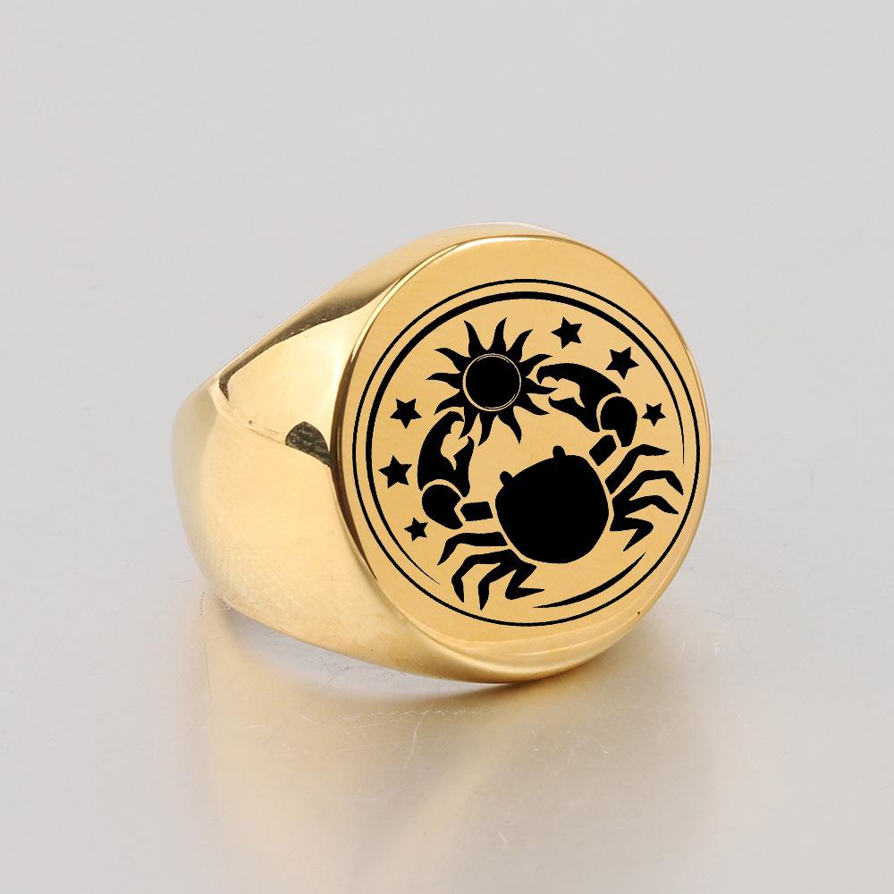 European Retro Round 22MM Laser-Engraved Cancer Crab Sun Star Stainless Steel Ring