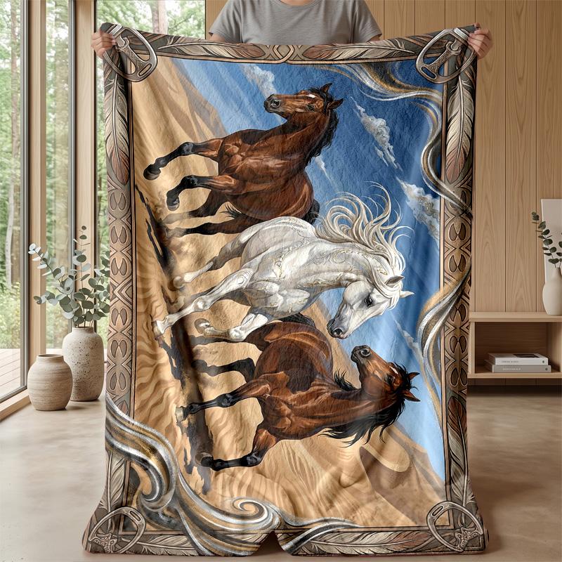 Wild Horse Sunset Freedom Theme blanket Lightweight Warm Flannel Blanket Decorative Throw Blanket for Home Decoration