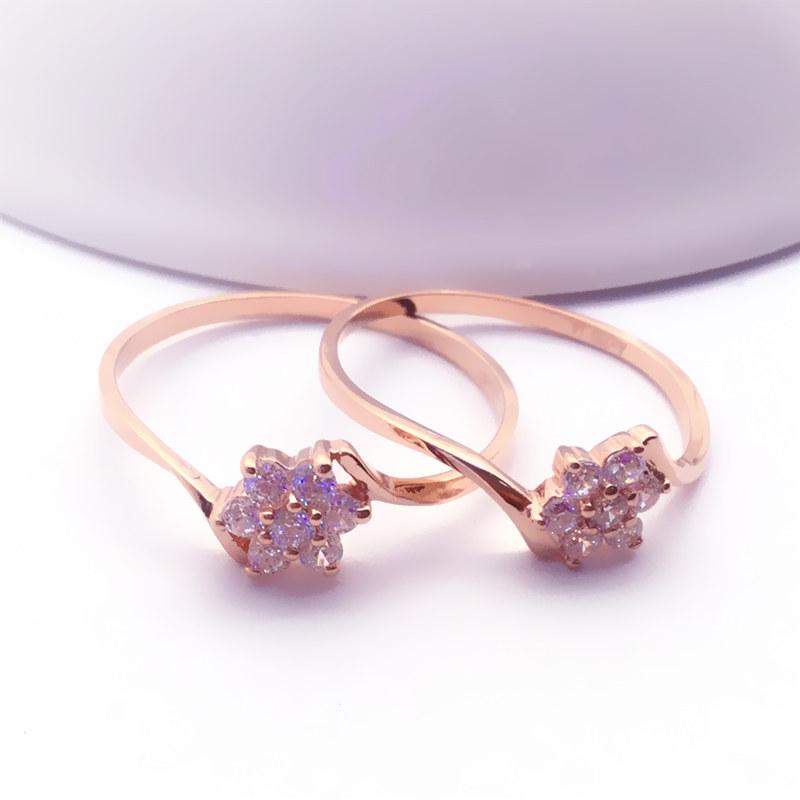 Color Gold Inlaid Zircon Petal Ring, Purple Gold Temperament Rose Gold Plated Open Ring.
