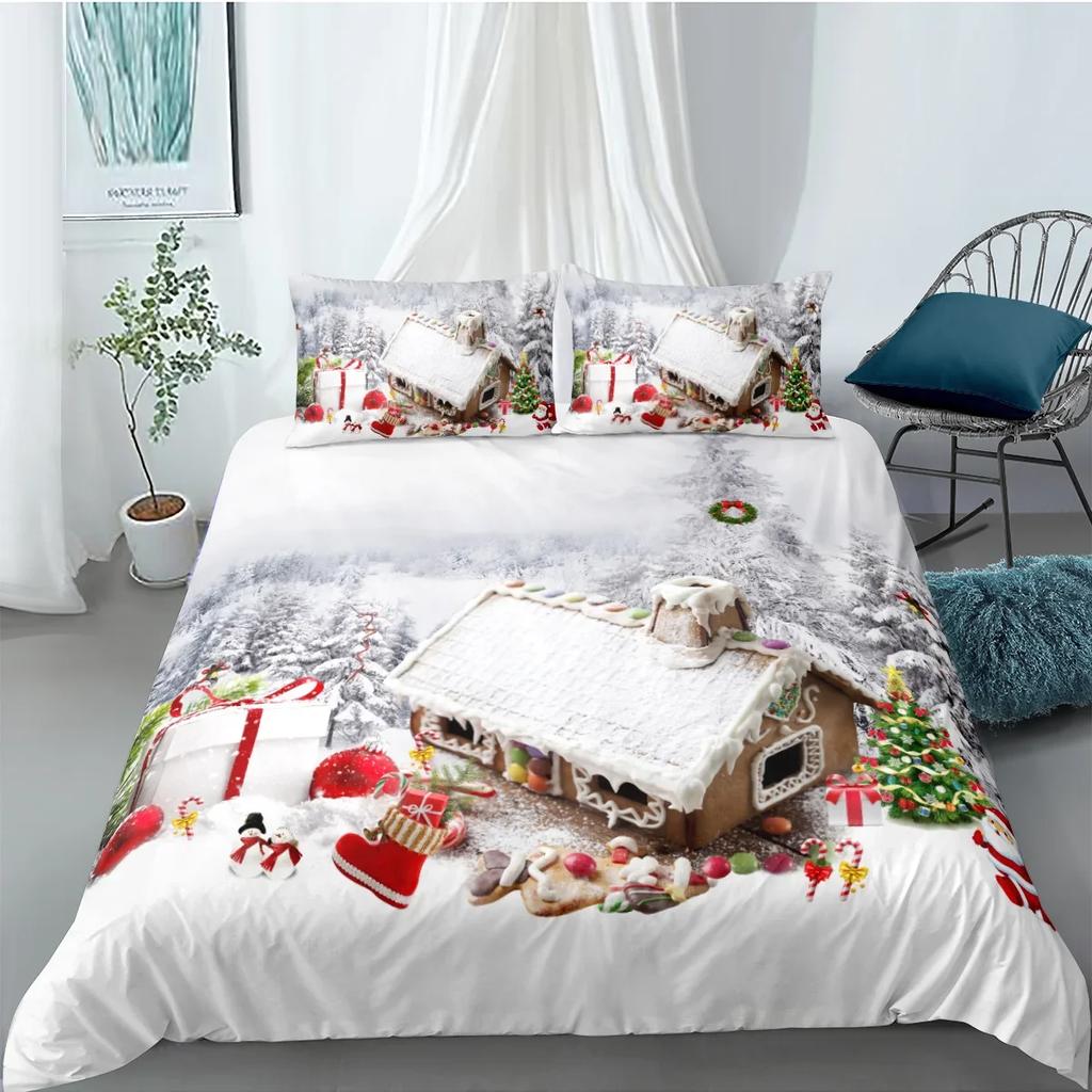 Duvet Cover Set 3D Santa Claus Merry Christmas Single Double Size Holiday Atmosphere Decoration Soft and Comfortable