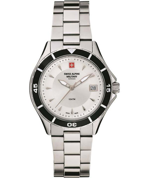 Swiss Alpine Military Aquatech Ladies Stainless Steel Silver Dial Quartz 7740.1132 100M Women's Watch
