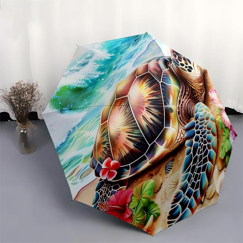 Turtle, Beach Theme 8 Bone Hand Automatic Folding Umbrella, Compact and Portable Design, A Perfect Gift for Birthday, Christmas or Business