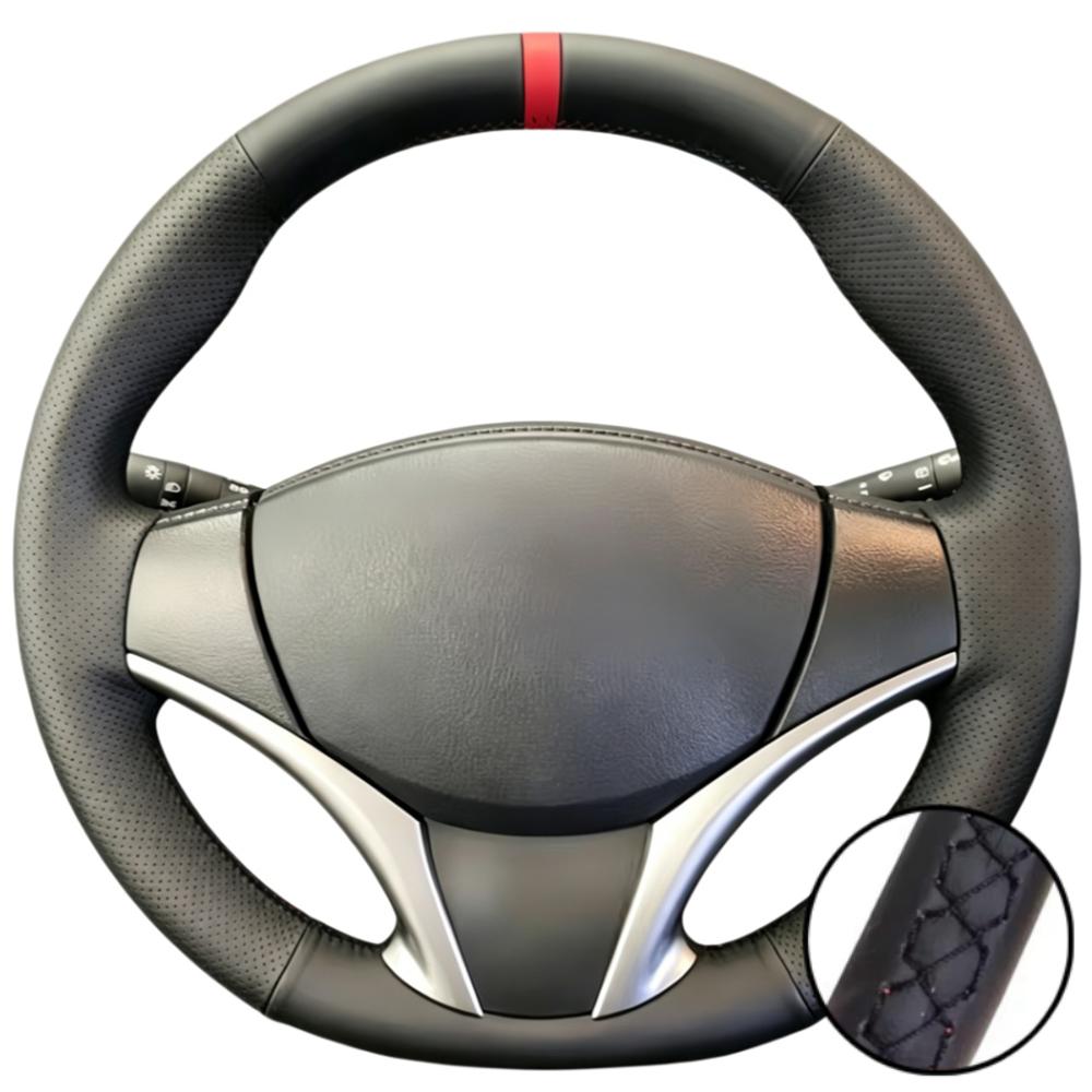 Hand Stitched Wear Resistant Perforated Non-slip Microfiber Leather 2014-2016 Steering Wheel Cover For Toyota Yaris Vios