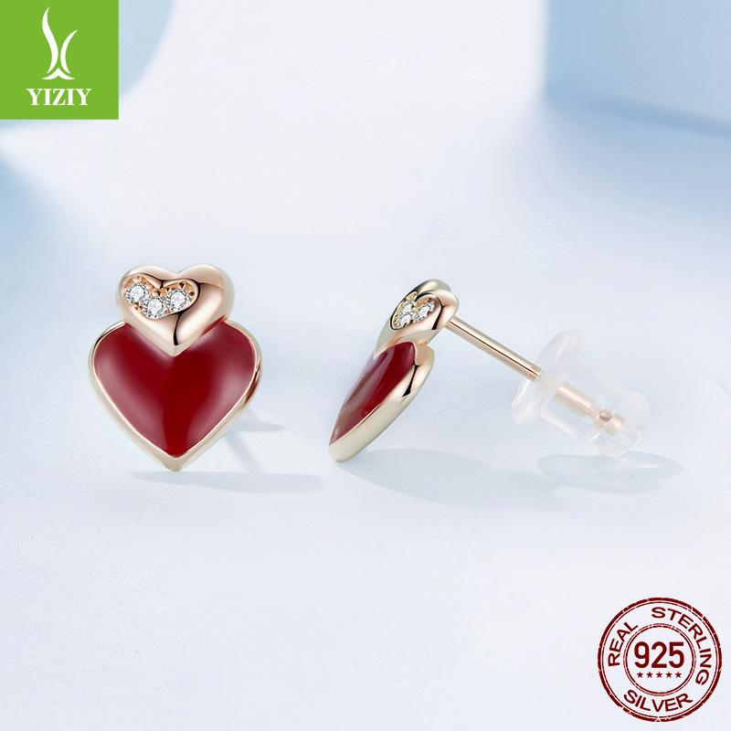 

Винтажные серьги-пусеты Любовь цвета бургунди, женские, в гонконгском стиле, из стерлингового серебра S925, серьги-пусеты в форме сердца 925 silver