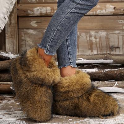 Winter Women Fluffy Faux Fox Fur Boots Woman Plush Warm Snow Boots Luxury Footwear Girls Furry Fur Bottes Fashion Winter Shoe