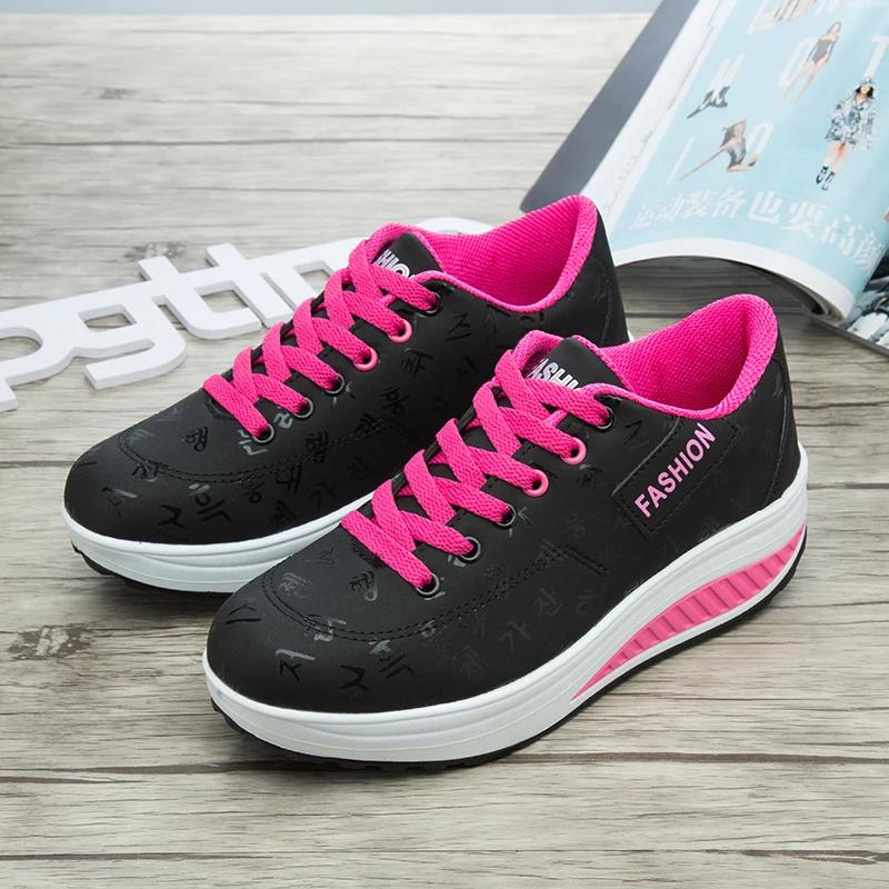 Women Leather Lace Up Platform Casual Sneakers Mujer Non-Slip Soft Wedges Walking Shoe Fashion Thick Bottom Autumn Running Shoes