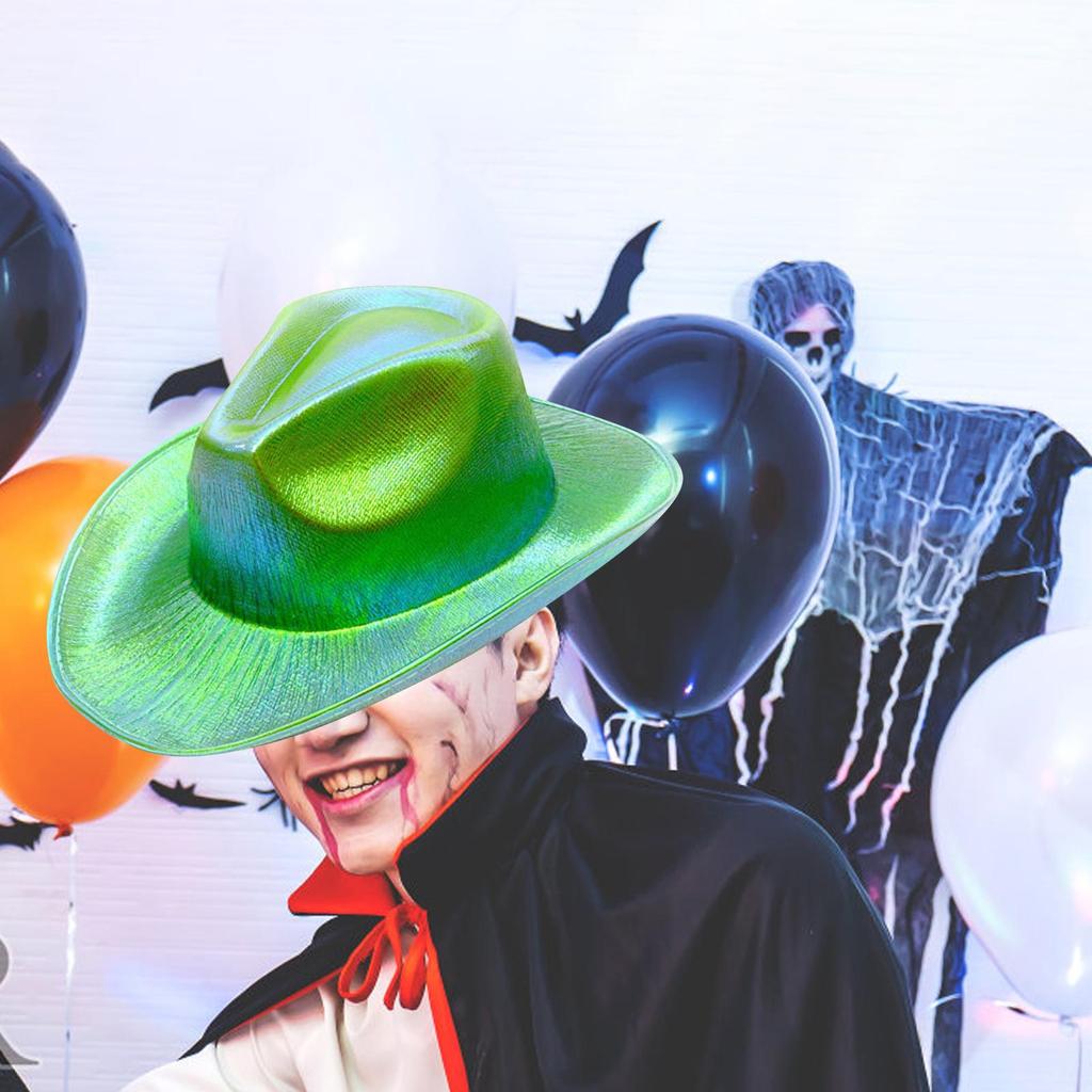 Chapeau de fête Cowboy Accessoires de costume Brillant Lumineux Holographique Casquettes Rave Chapeau d'Espace Cowboy pour Femmes Disco Halloween Soirée à Thème