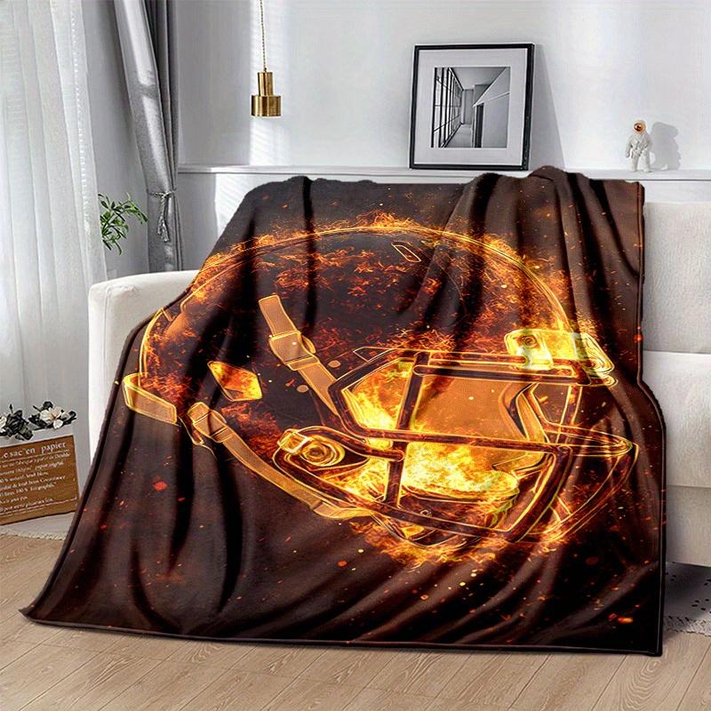 1pc Flame Helmet Printing Lightweight Flannel Blanket, Comfortable and Warm Blanket,  Sofa Bed and Couch Office, Suitable for Gift Blankets