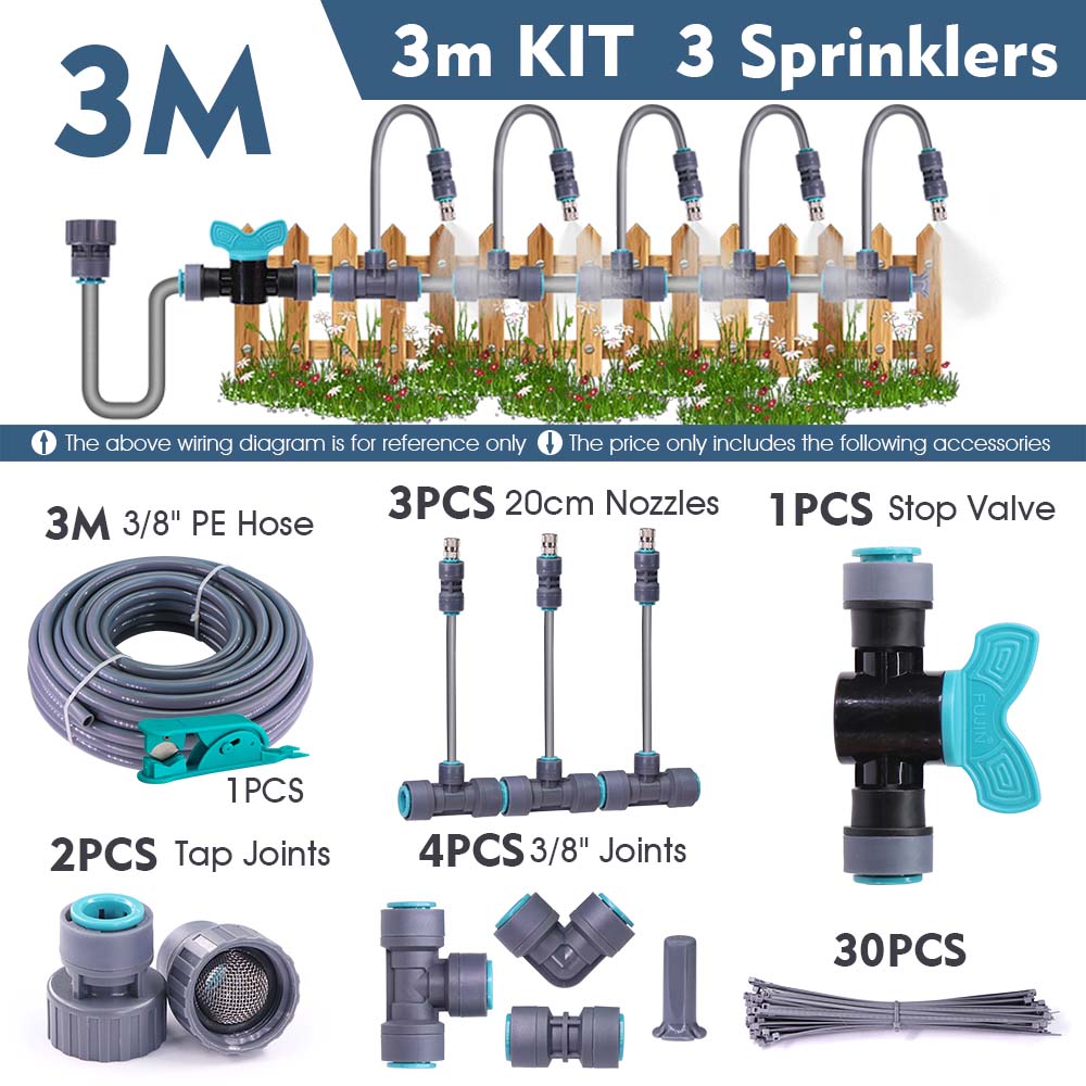 3/8" 9/12mm Misting Cooling System 360° Bend 0.6mm Nozzle Atomizer Sprayers Slip Lock PE Hose Outdoor Garden Irrigation Watering