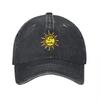 Sunshine Logo Gewassen Canvas Baseballpet Donkergrijs Geborduurd Zonontwerp Casual Verstelbare Pet voor Unisex en Dames