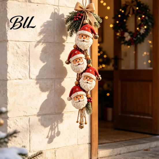 Wall Fireplace Decoration Santa Claus Wooden Hanging Ornament, Rustic Christmas Tree Decor with Gift for Kids Jute String, Farmhouse Holiday