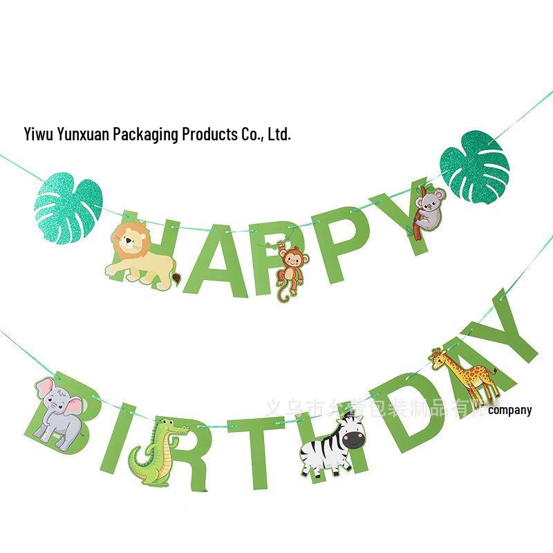 Jungle Animals Birthday Pull Flag Banner for Kids Party Decoration