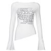 Kryddig tjej basic stickad slim fit rund hals bokstavstryckt slits långärmad T-shirt för kvinnor