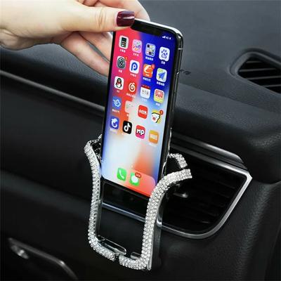 Tragbarer Auto-Handyhalter Mit Kristall-Strasssteinen Auto-Lüftungsschlitz-Halterung Clip Handy-Ständer Für 4-6,0 Zoll Zubehör Geschenk