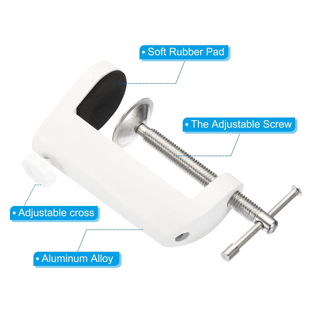 PATIKIL Universal Desk Table Mount Clamp with Adjustable Screws for Hole Microphone Lamp White C-Shaped 7mm/12mm Diameter, Arm, Stand,