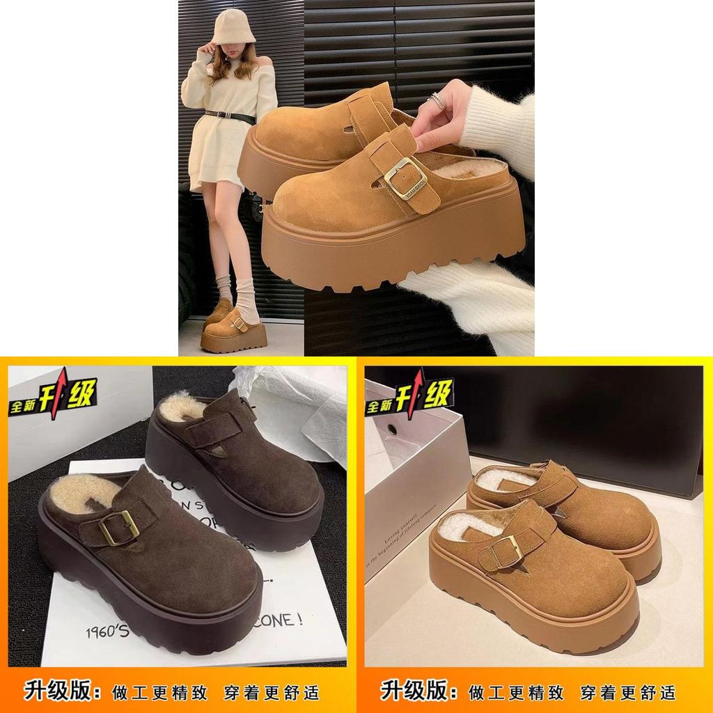 Unisex Faux Fur Lined Birkenstock Slide Sandals With Thick Soles For Winter And Autumn Wear