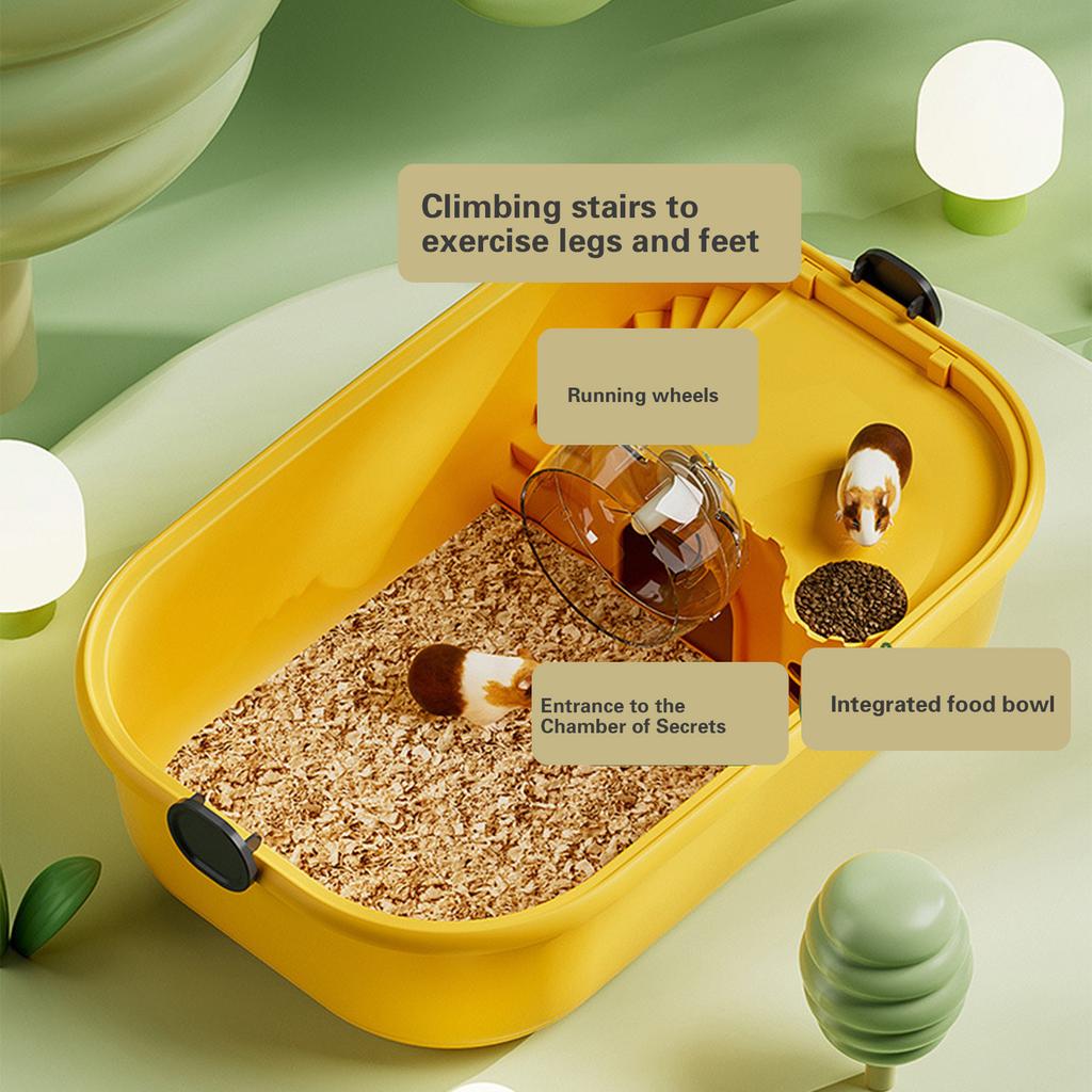 Stor Inomhus Hamsterbur Habitat med Ventilerat Genomskinligt Lock PP Husdjursvilla Lekplats för Smådjur Husdjurstillbehör