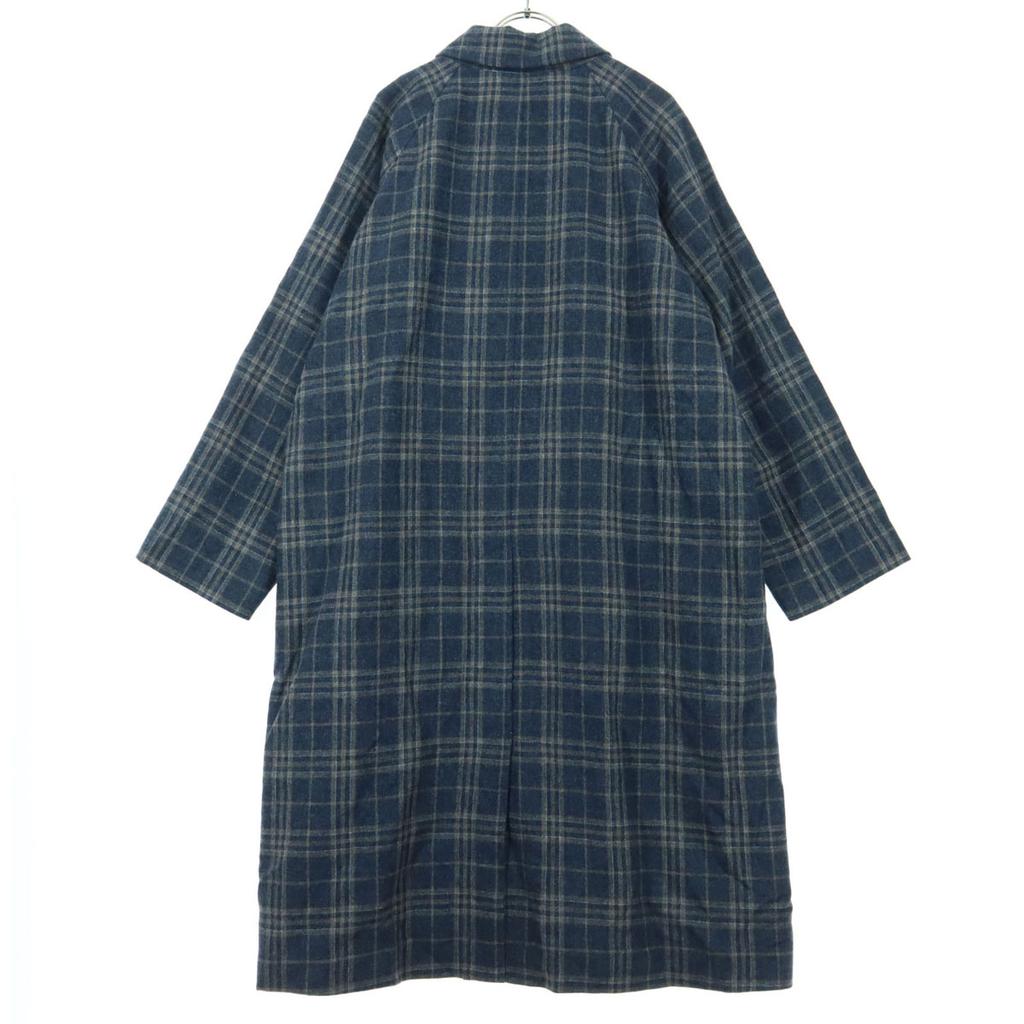 MidiUmi Wool Blend Check Pattern Long Sleeve Long Coat Navy Women Used