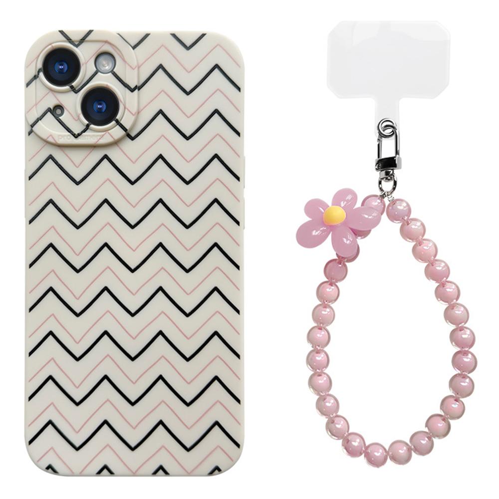 

For iPhone 15 Plus Case with Phone Tether Tabs Protective TPU Phone Cover Wave Pattern Design Black/Pink