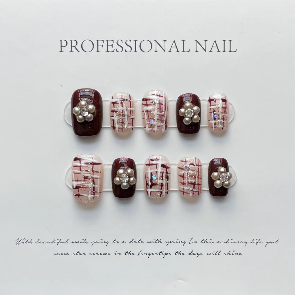 10pcs/set Purely Handmade Wearable Nails Removable Nail Art French Simple False Nails Finished Long and Short Nails