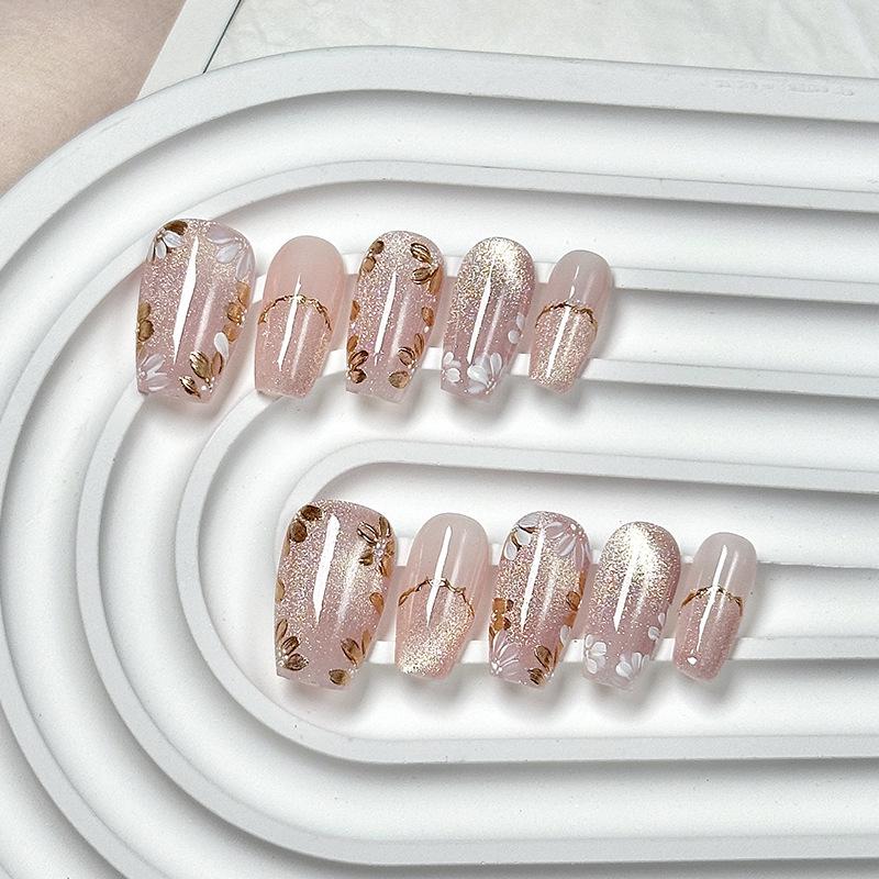 Handmade Oval Cat Eye Nail Art Patches - Medium-Long, High-End, Whitening, Hand-Painted Boutique.