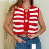European and American Wholesale 2025 Autumn New Women's Clothing, Striped Knitted Sleeveless Crew Neck Vest Top, Pocket Vest