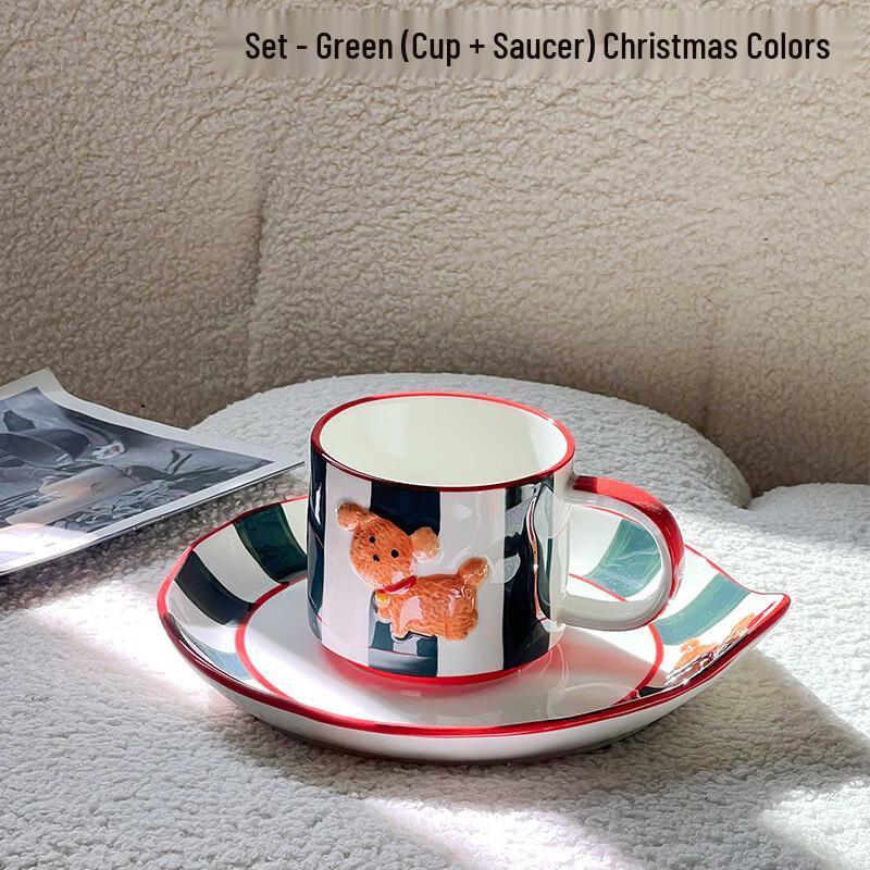 Hand-painted Ceramic Dog Coffee Mug Set Cup and Saucer Set