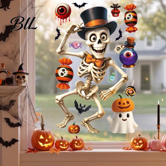 Decorative Window Stickers for Kids Halloween Static Clings, Removable Glass Decals with Pumpkin Skull Bat Spider Spooky Home Decor And Ghost